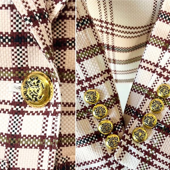 Smythe Patch Pocket Tuxedo Stripe Blazer Blush Plaid Check Pink Black Size 4 - Picture 8 of 9